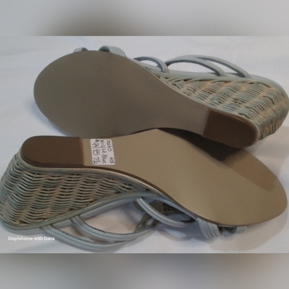 New MATISSE lt Blue WICKER Open Toe Wedge LEATHER Sandal sz 7.5 - Picture 7 of 7